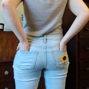 Sunflower embroidered one-of-a-kind jeans